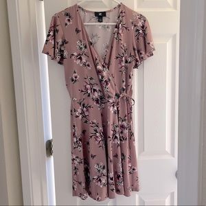 Mauve faux-wrap floral dress